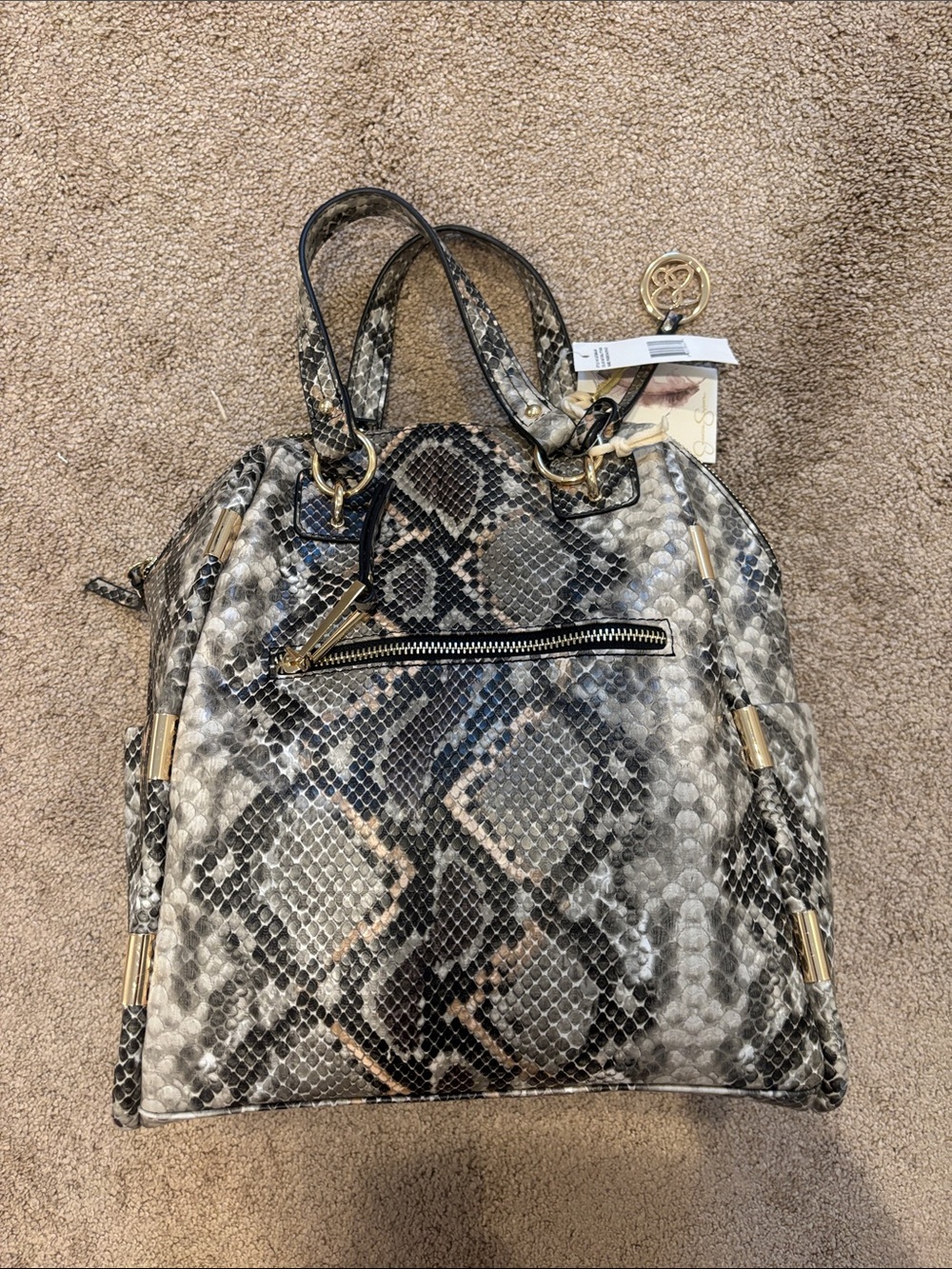 Jessica Simpson Snake-Print Tote in Black, Gray, Cream with Gold Hardware